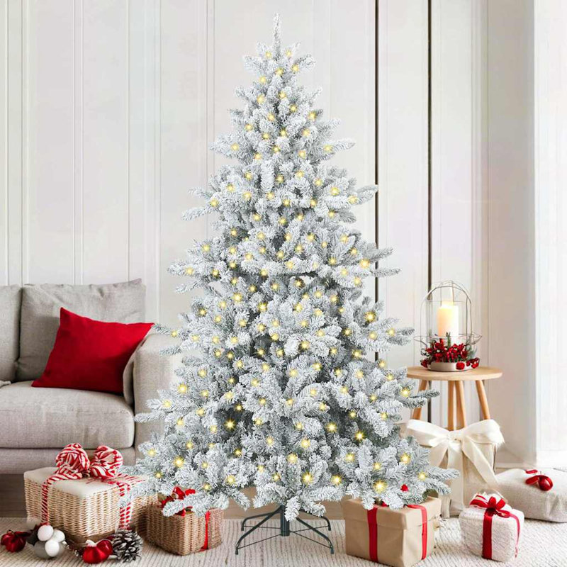 Artificial Hinged Christmas Tree with 300 LEDs PVC, 5.91' H, White