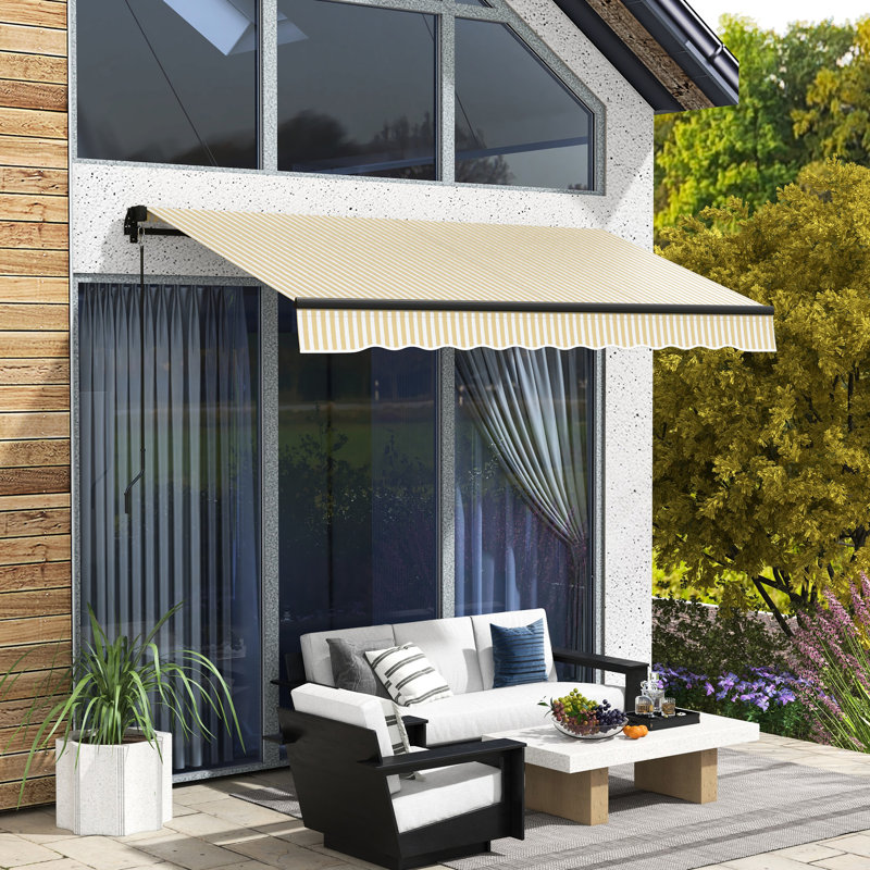 Auvent rétractable 12 'x 10', patio avec contrôle manuel, tissu 280 g / m², structure en aluminium, manivelle beige pour balcon et terrasse, stable