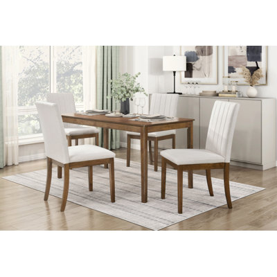 Contemporary Brown Finish Dining Chairs Set Of 2 Fabric Upholstery Seat And Back Wooden Kitchen Dinng Furniture