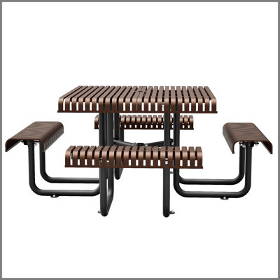 Table de pique-nique en métal robuste de 80,7 po pour 4 à 8 personnes, banc de salle à manger d'extérieur avec trou pour parasol, plateau en acier rainuré résistant à la rouille, capacité de 882 lb - pour la cour, le jardin, le pique-nique, le camping