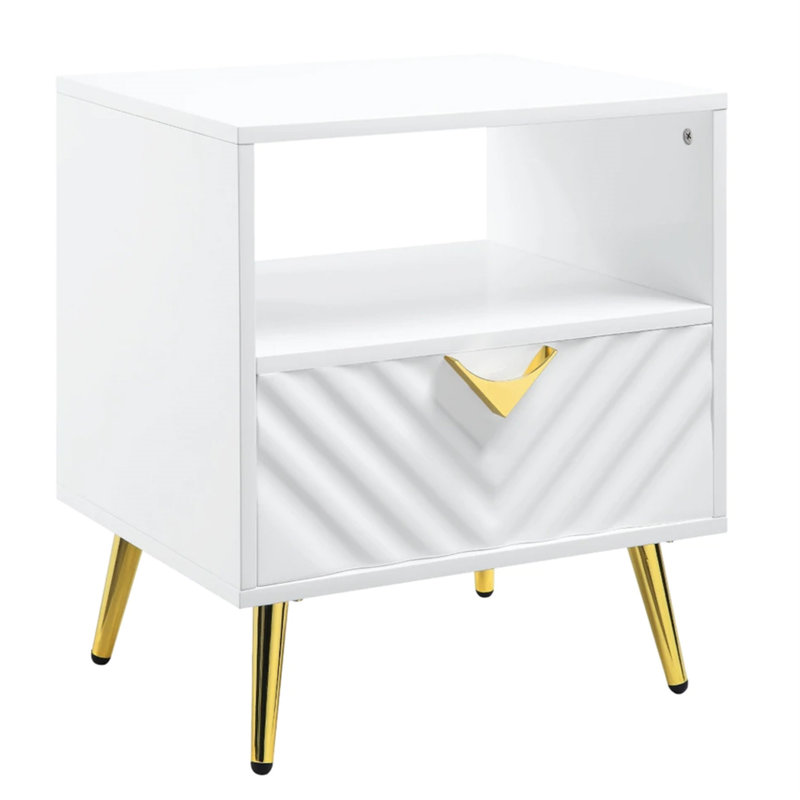 Table de bout en bois avec espace ouvert 22 po Tyra, blanc, or, Blanc