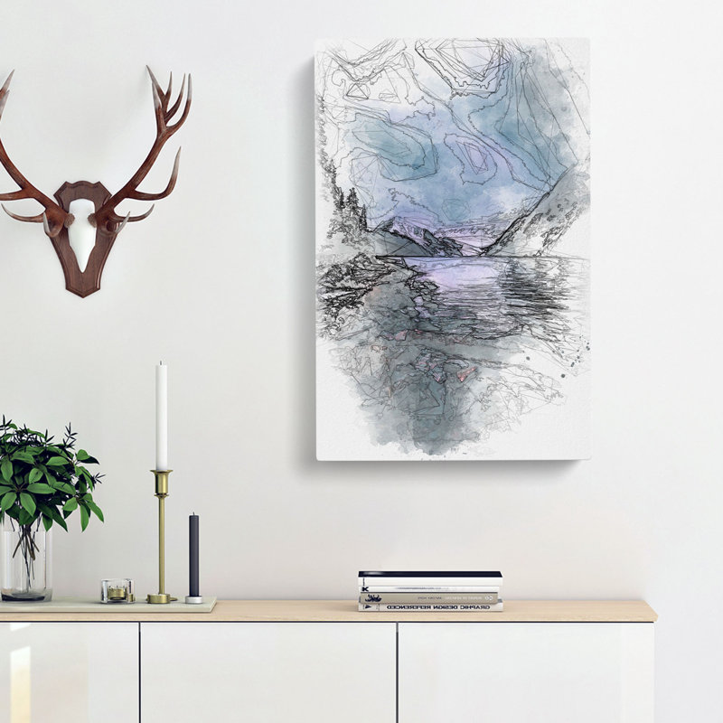 Chephren Lake in Canada - Wrapped Canvas Drawing - Wrapped Canvas, 91cm H x 60cm W x 3cm D