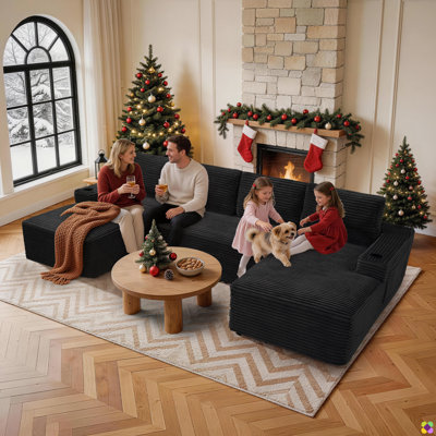 Simonsen 133.4"W Corduroy Compression Modular Boneless U-shape Sectional, High Back Cushion, No Assembly Required