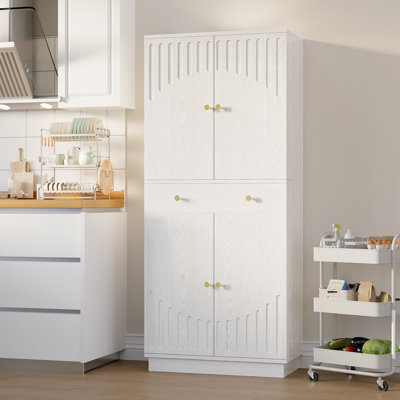 Berno 72”tall Kitchen Pantry Cabinet, Farmhouse Pantry With 2 Pull Doors And Drawer Organizing Board Storage