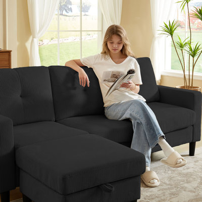 Canapé en L 79,14 po avec poches de rangement et repose-pieds réversible