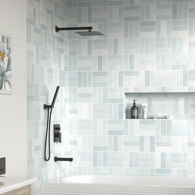 Ensemble de robinet de douche et de baignoire carré à 3 réglages avec pomme de douche à effet de pluie, douchette à main et valve à pression équilibrée au fini nickel brossé LAVA Odora