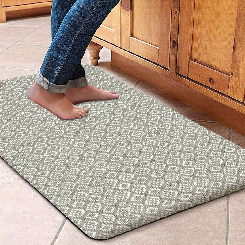 Geometric Water Resistant Anti-Fatigue Non-Skid Kitchen Mat, Gray
