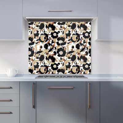 Modern Flower Pattern Premium Glass Kitchen Splashback W600mm x H750mm