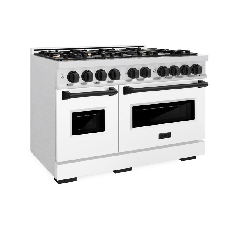 ZLINE Autograph 48" Classic DuraSnow Gas Range w/ 8 Burners & Bronze Accents, Satin Stainless Steel, Matte Black
