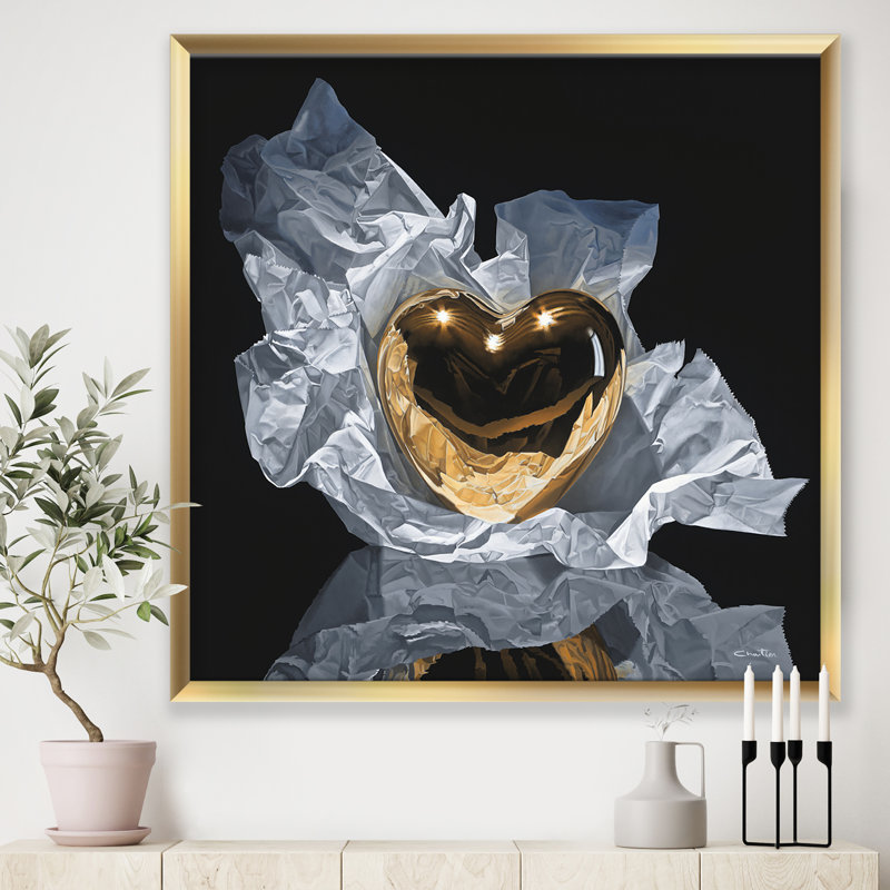 Abstrait, reproduction d'art sur toile, cœur doré, H 30 po x l 30 po, Doré