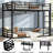 Heavy-Duty Metal Bunk Bed with Noise-Reduced Design, Queen over Queen, Black-468257876