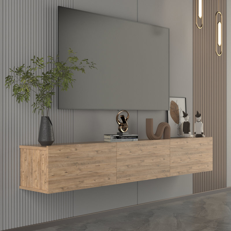 Hamman Modern 71" Floating TV Stand with Storage Wall-Mounted Media Console for TVs up to 80", Rustic Oak