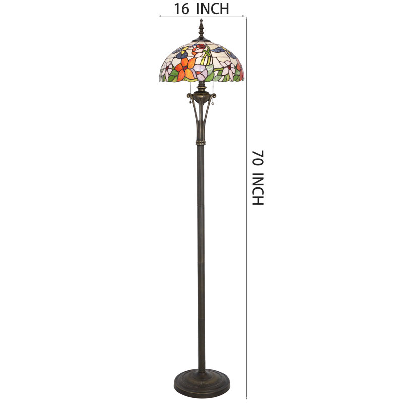 Tiffany Floor Lamp Amber Hummingbird Stained Glass Standing Reading Light 16X16X70 Inches Antique Pole Corner Lamp Decor Bedroom Office Living Room
