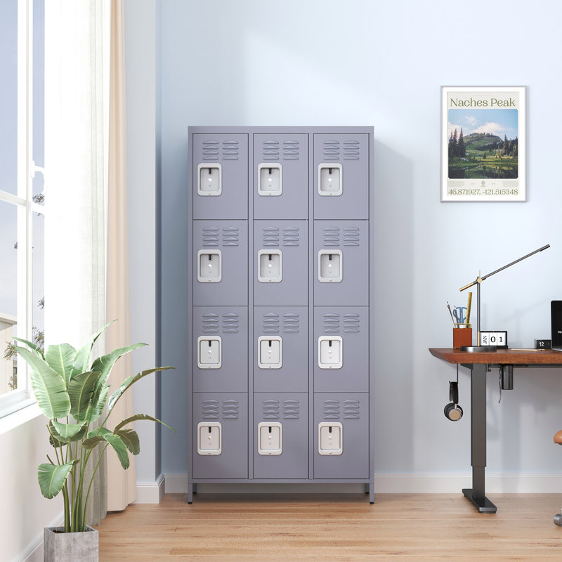 12 casiers en métal de 72 po de hauteur avec serrure pour les employés, armoire de rangement pour garage à domicile, Gris