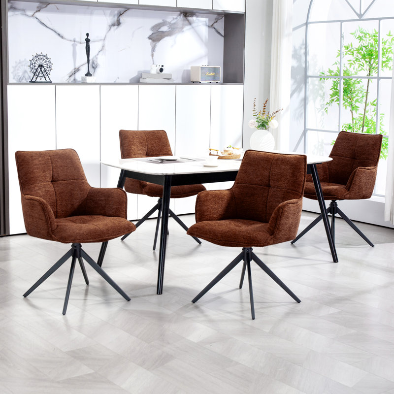 360° Swivel Dining Chairs, Modern Chenille Upholstered Armchairs With Ergonomic Back Support, Sturdy Metal Legs For Kitchen & Dining Room