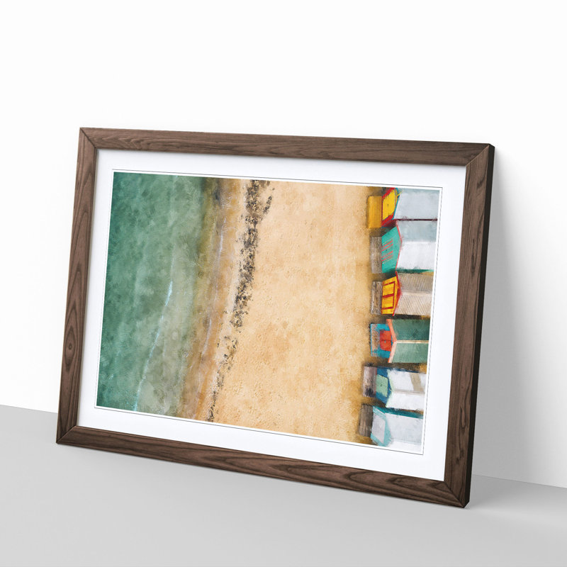 Beach Huts On Brighton Beach - Single Picture Frame Painting on MDF, 24cm H x 33cm W x 2cm D, Walnut