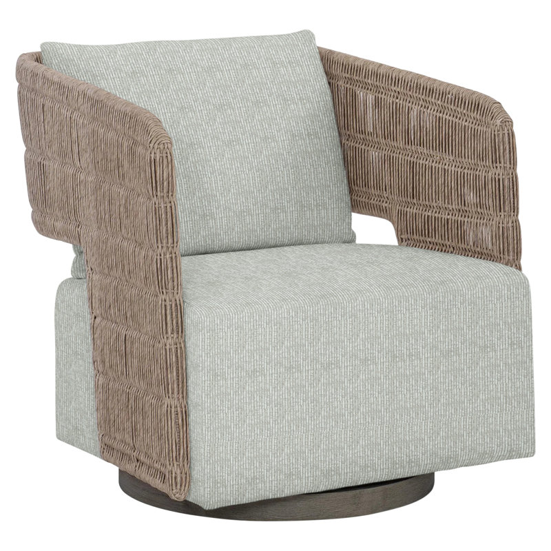 Maldives Swivel Patio Chair with Cushions, Lt Grey Chenille Woven Stripe 6023-010