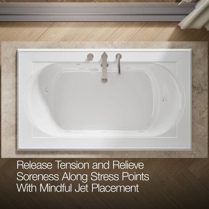 Memoirs 72-In x 42-In Whirlpool Bath, Drop-in with Center Rear Drain, White