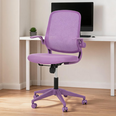 Purple Ergonomic Office Chair with Flip-Up Arms, Breathable Mesh Desk Chair with Lumbar Support, Adjustable Swivel Computer Chair