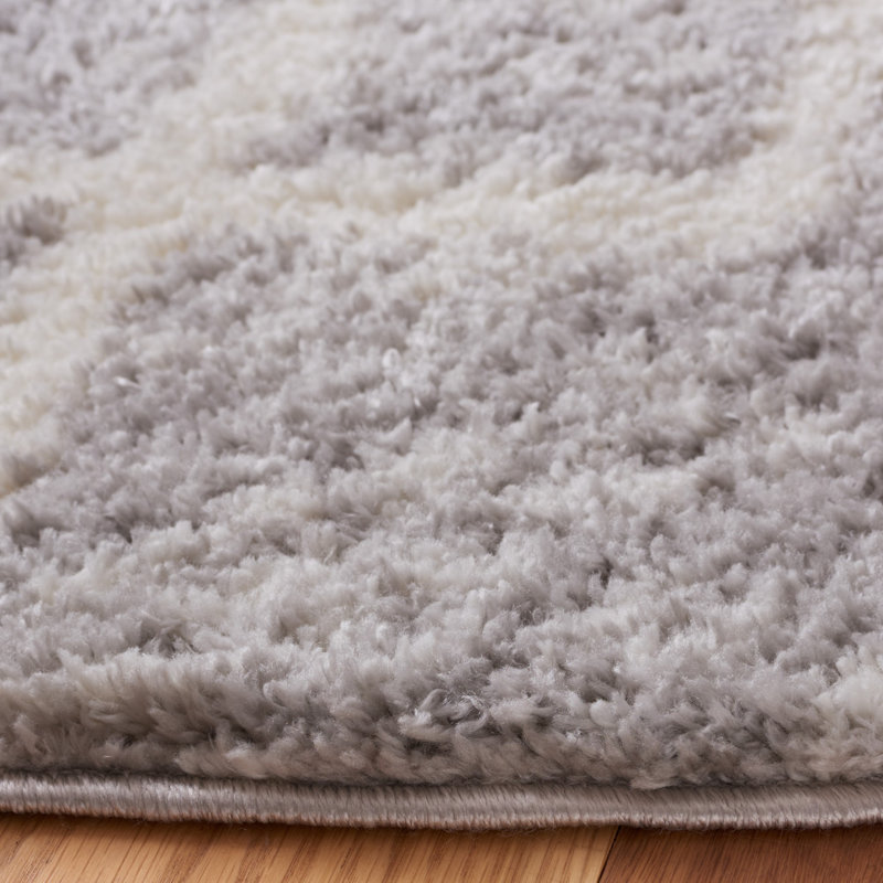 Grey and Ivory Geometric Shag Area Rug 4'5" x 6'5"