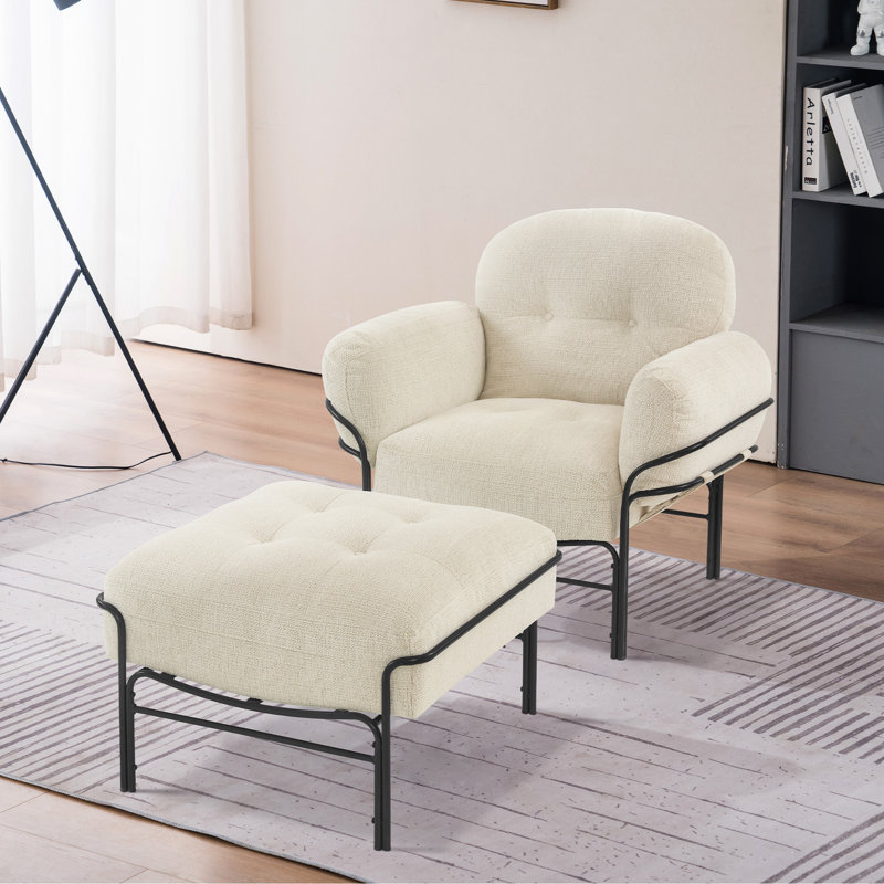 Fauteuil d'appoint avec repose-pieds Bunya, Chenille Belge