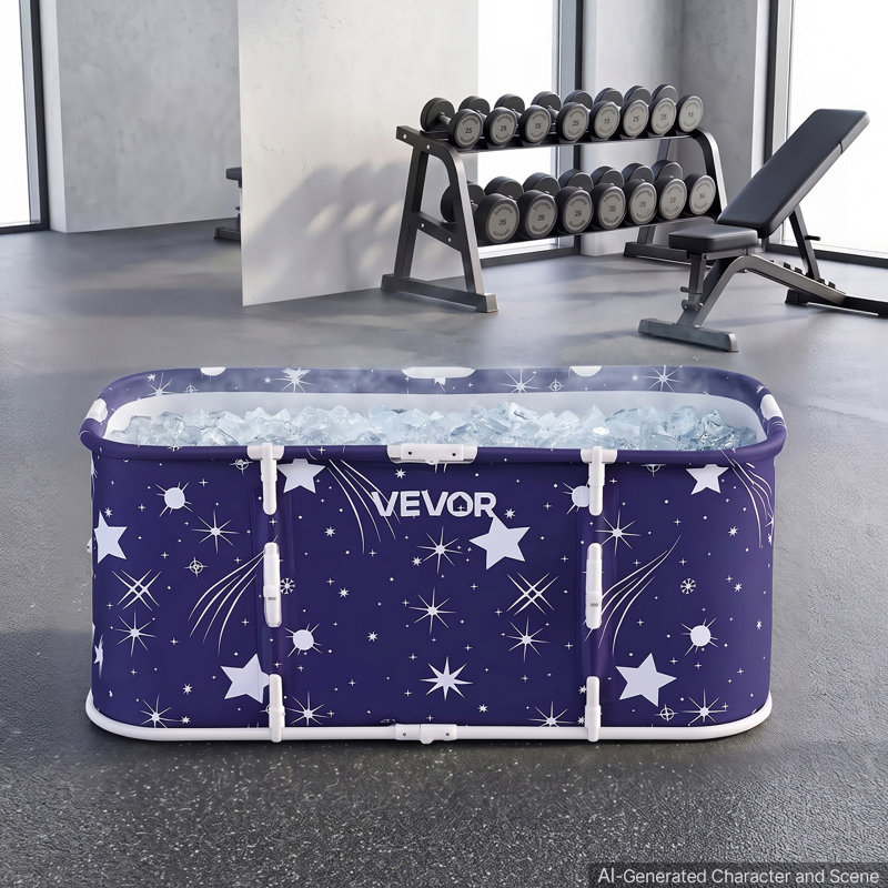 Portable Foldable Bathtub 45.3"x23.6"x19.7" Soaking for Adults Blue, for Bathroom Shower Stall, 3-Layer Insulation, Space Saving, Family Hot SPA Ice Bath Tub with 2 Drain Ports, Indoor Outdoor