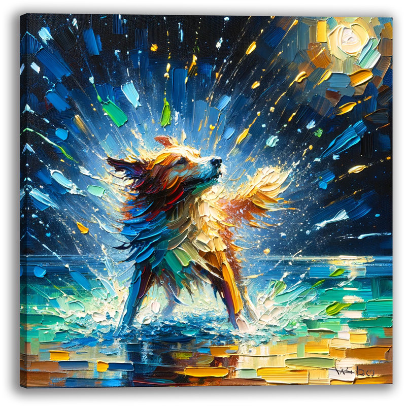 «Cosmic Canine Dance» sur toile, H 12 po x l 12 po x P 1 po