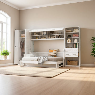 Lit escamotable Murphy avec placard, tiroirs et tablettes