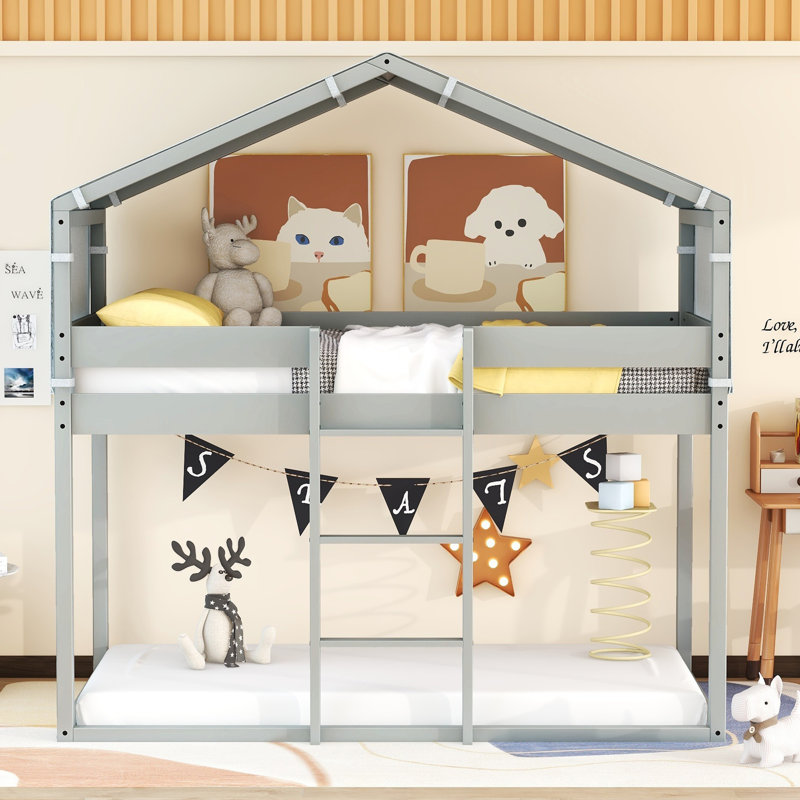 Colombes Kids Twin Over Twin Bunk Bed, Gray
