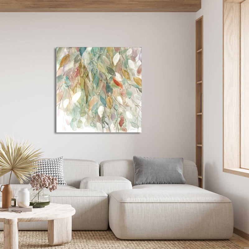 «Rainy Cascade I» par Carol Robinson - peinture sur toile tendue, Toile tendue, L 18 po x H 18 po