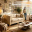 Causeuse modulaire en similicuir Chesterfield avec deux repose-pieds, beige / blanc-872526564