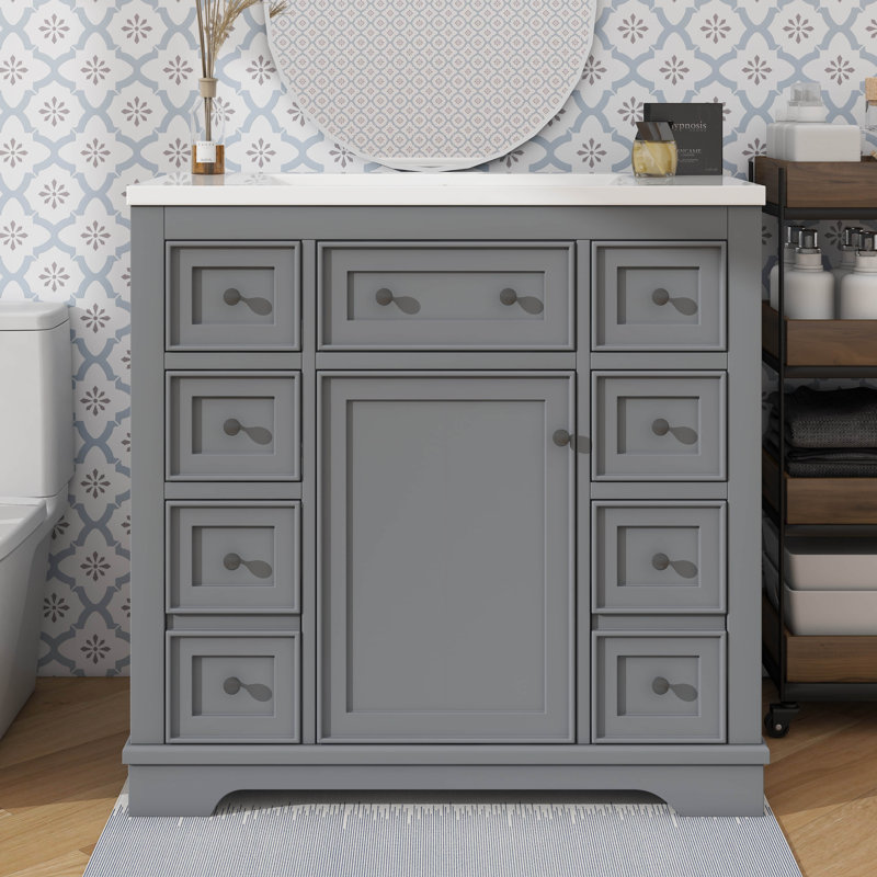 Ensemble de meuble-lavabo 36 po avec évier, comprenant une armoire et des tiroirs, Gris