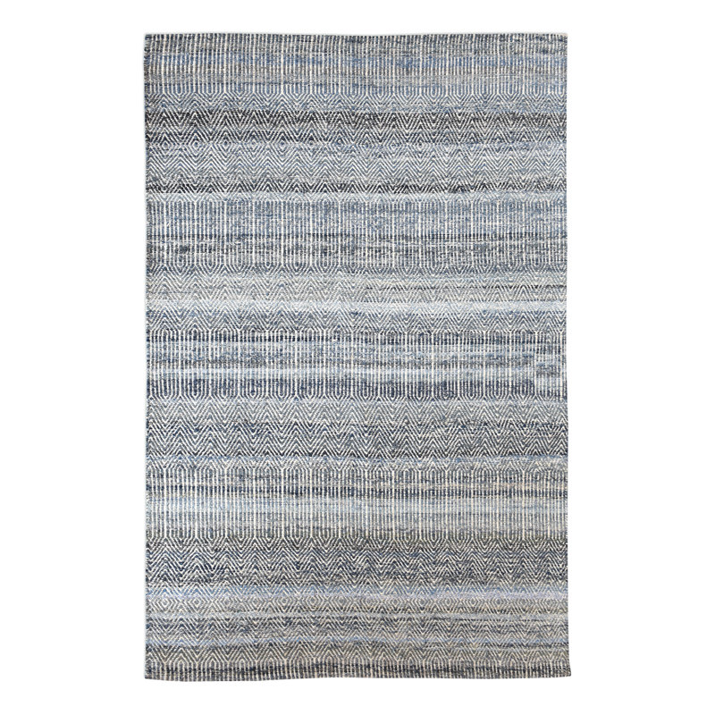 Tapis bleu intérieur / extérieur en laine fait à la main Cleavenger, Rectangle de 5 pi x 8 pi