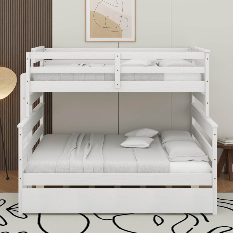 Wood Twin Over Full Bunk Bed With Trundle, White