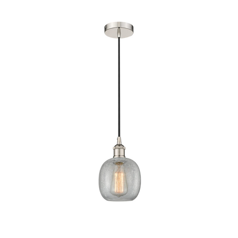 Luminaire suspendu simple à 1 lumière Amila, Nickel poli, Craquelage transparent