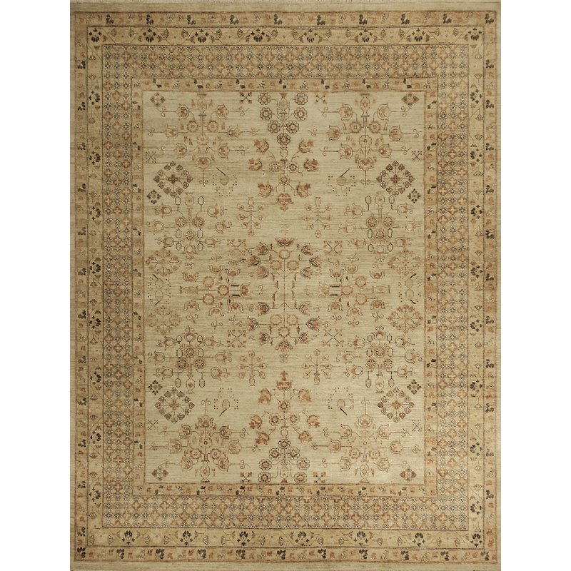 Tapis crème et beige noué à la main de haute qualité, Rectangle 6 pi x 9 pi
