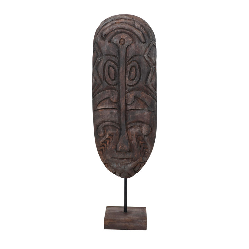 Masque de bois de manguier sculpté à la main sur support