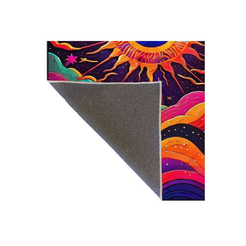 Orange Sun Patterned Decorative Washable Rug, Round 3'3" Rug Pad Included