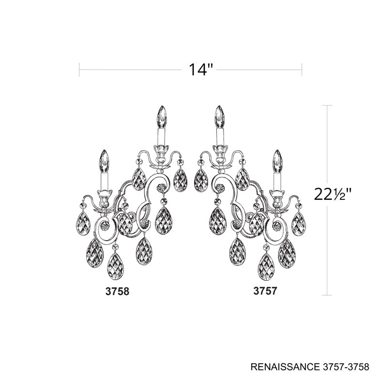 Renaissance 2 - Light Candle Wall Light, Right, Handcut Clear, Antique Silver
