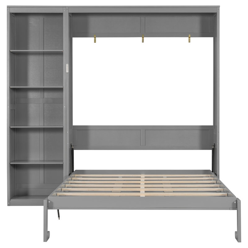 Grand lit escamotable mural escamotable avec tablettes, Gris
