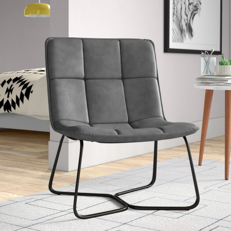 Balduin Faux Leather Accent Chair, Gray Faux Leather