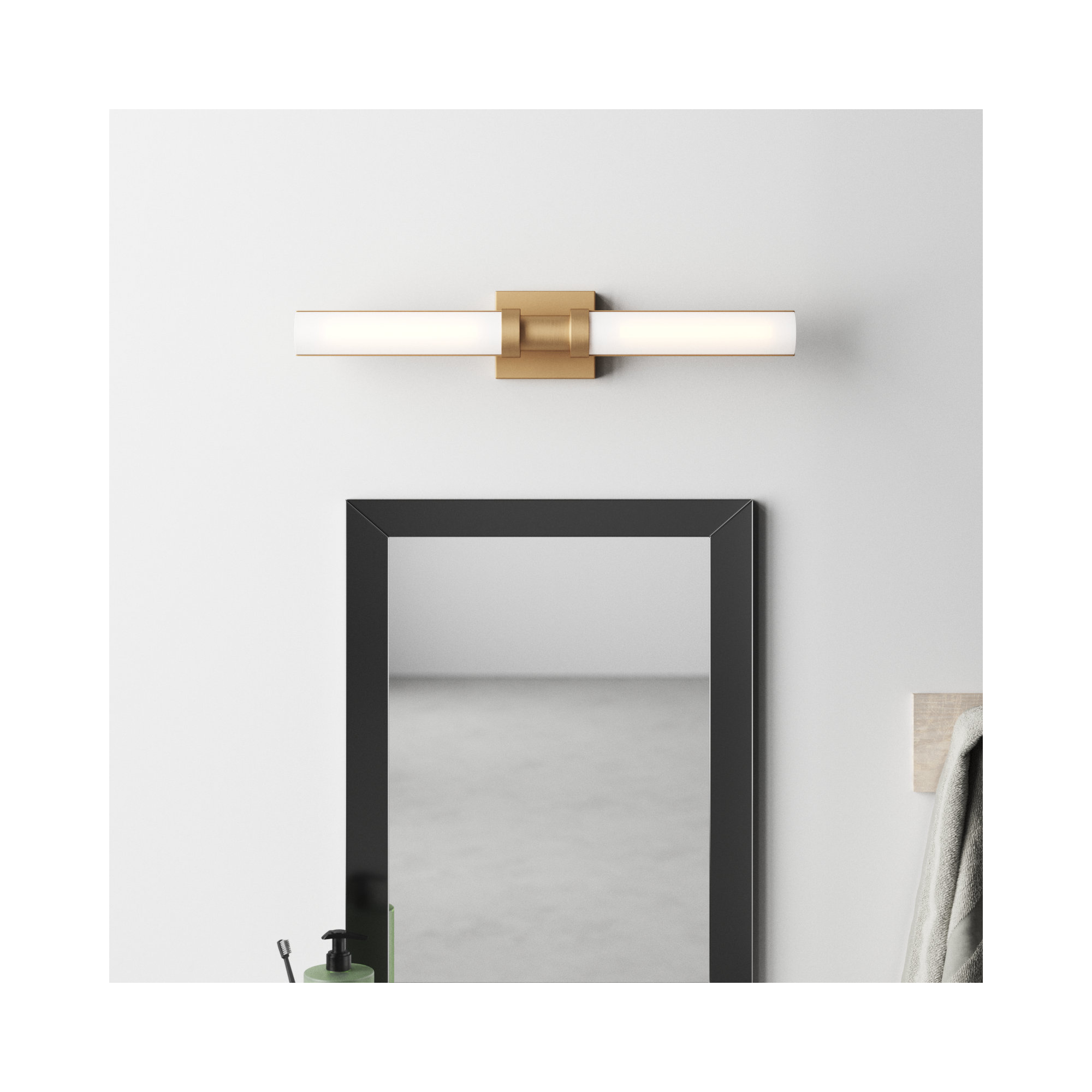 Kelan Single Frosted Dimmable LED Vanity Light, 20W, Satin Brass, 26.75"H x 4.75"W x 4.5"D
