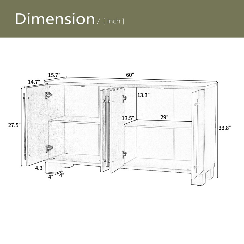 Buffet avec rangement, buffet en bois avec tablettes réglables et poignées dorées, Noir