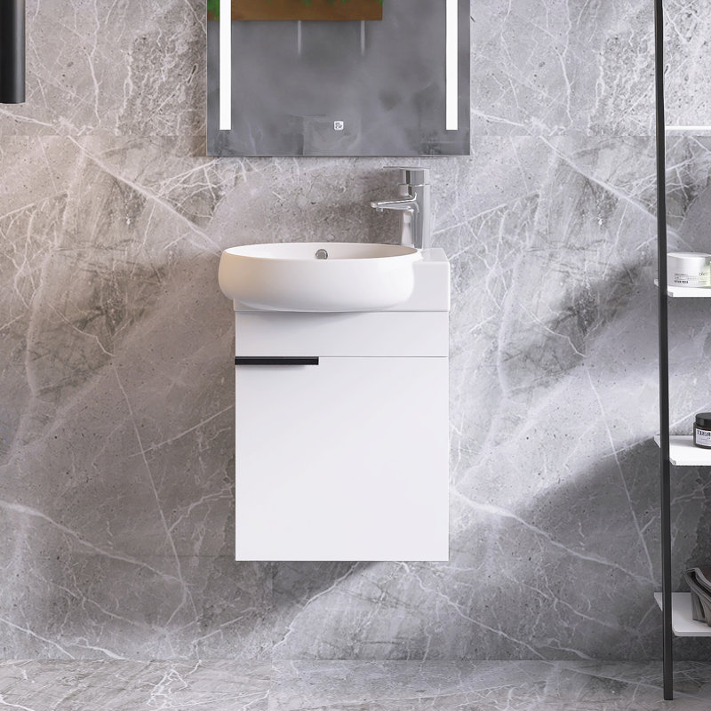Morfou 17'' Single Bathroom Vanity with Ceramic Top, Gloss White