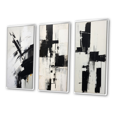 3 pièces sur toile - L'autre côté noir et blanc abstrait II