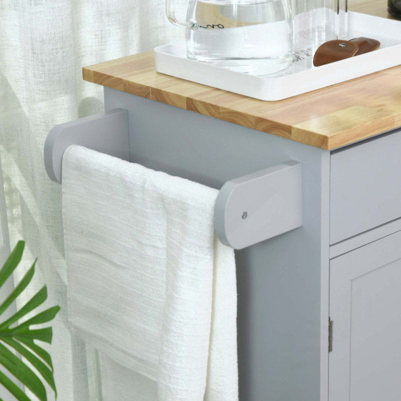 Îlot de cuisine avec chariot, tiroir, armoire de rangement et porte-serviettes, Gris