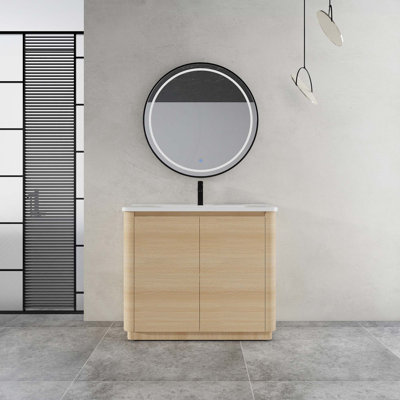 Meuble-lavabo autoportant avec lavabo en céramique blanche et 2 portes à fermeture douce, emballage KD