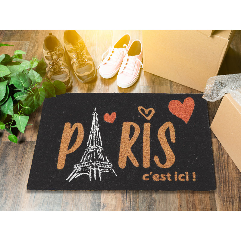 Tapis de porte Shelter Coconut imprimé Paris C'est Ici 24 x 16 - noir
