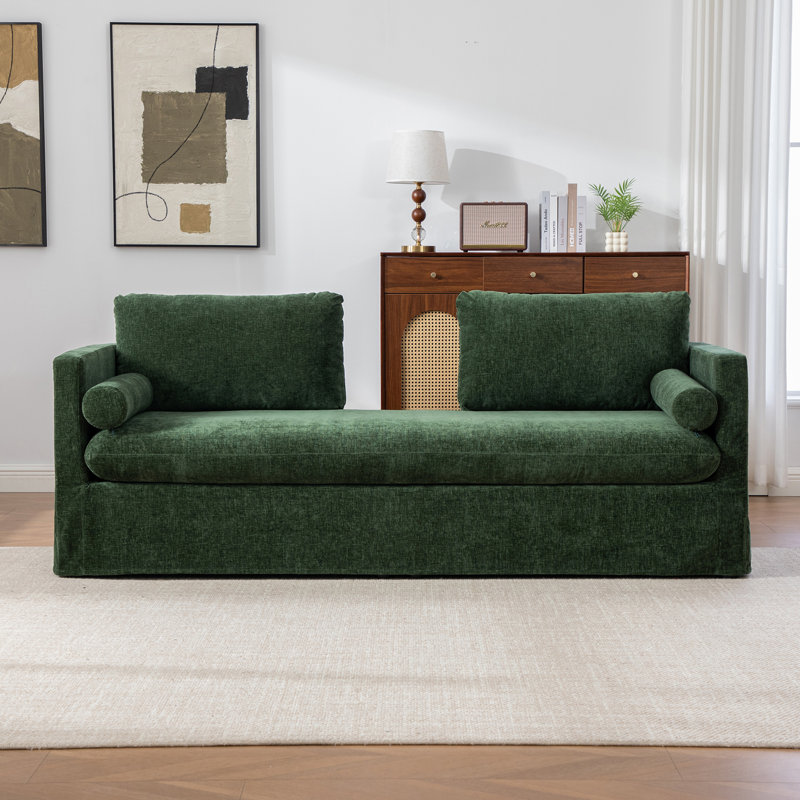 Très grand canapé à deux places en chenille de 82,68 po de largeur avec 4 coussins, idéal pour les chambres à coucher, les salons et les sièges de fenêtre