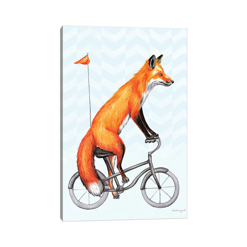 Fox On Bike by Amélie Legault - Wrapped Canvas Print, 20.32 cm H x 30.48 cm W